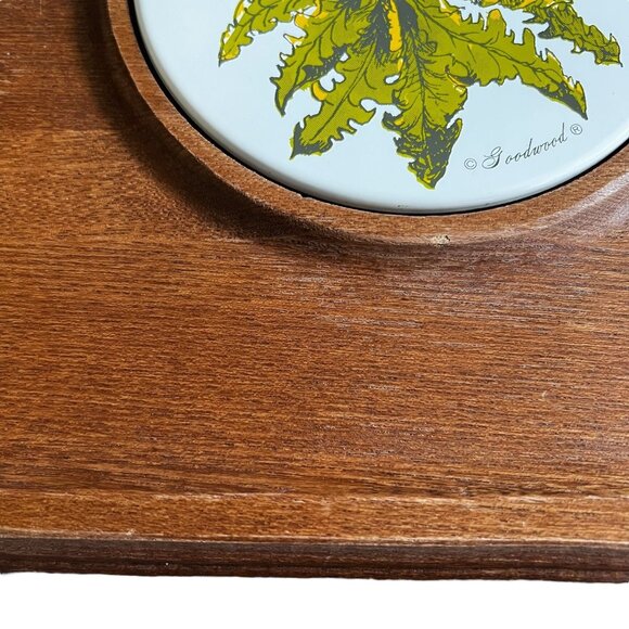 Vintage Goodwood Cheese Cracker Teak Board Tray Flower Inset Charcuterie Japan - Picture 6 of 10